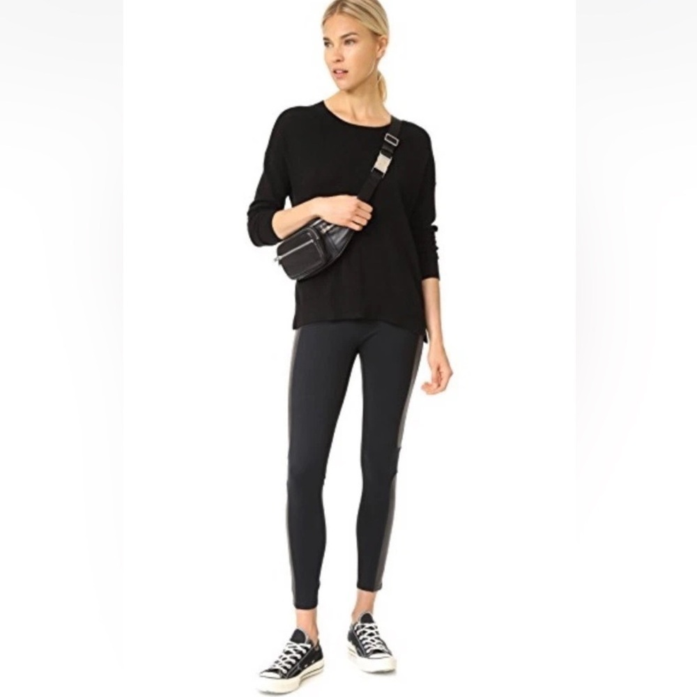 SPANX WOMEN'S PANEL FAUX LEATHER BLACK PONTE LEGGING PANTS 20135R XL